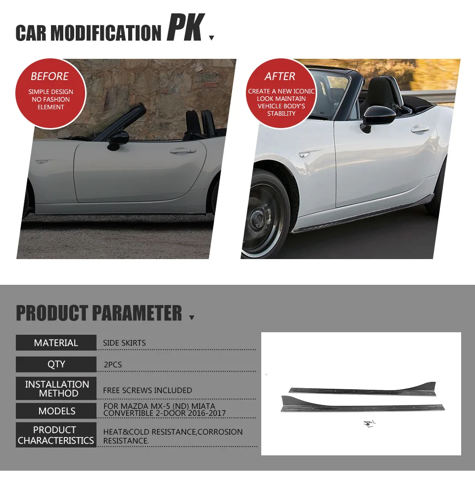 Боковые юбки бампер фартуки из углеродного волокна для Mazda MX 5 ND Miata трансформер RF GX 2 двери 16-17 стайлинга автомобилей