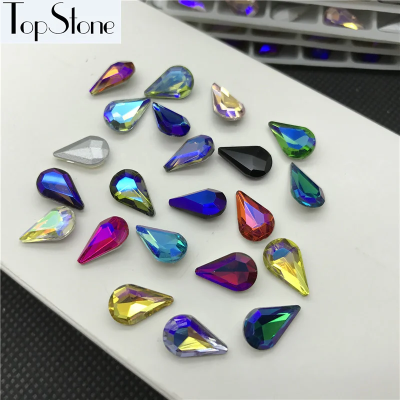 TopStone Drop Crystal Colors AB 6x10 мм 8x13 стеклянный кристалл в форме слезы модные камни с острым