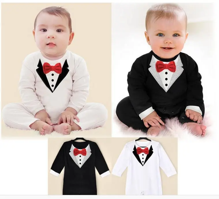 One-Piece Baby Boy Suit Gentleman Romper Spring Autumn Model Climb Clothes Toddler Black White boys Clothing |