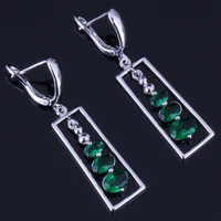 rare oval green cubic zirconia silver plated drop dangle earrings v0831