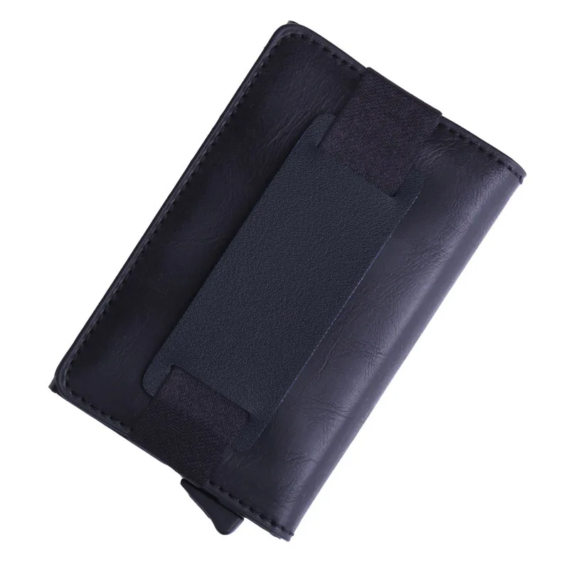 Black Алюминий тонкий бумажник с rfid-защитой с эластичностью обратно Карманный, из искусственной кожи держатель для карт мини автоматический Pop up ID держатель кредитных карт для монет закрыт - Цвет: Black