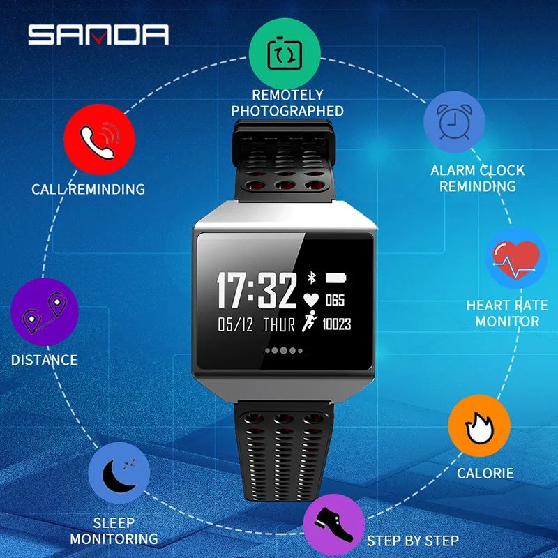

SANDA Smart Watch for IOS Android Men Fitness Tracker Health Bracelet Wristwatch Blood Pressure Heart Rate Monitor Sport Watches