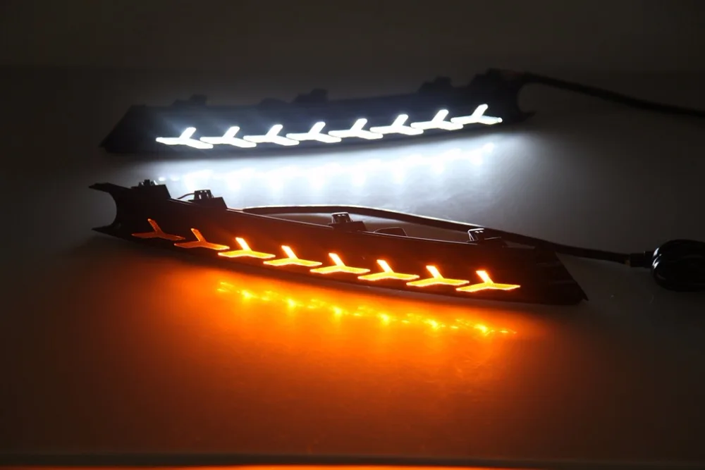 

eOsuns led drl daytime running light for mazda CX-5 2017 with Dynamic moving yellow turn signal and blue night running light