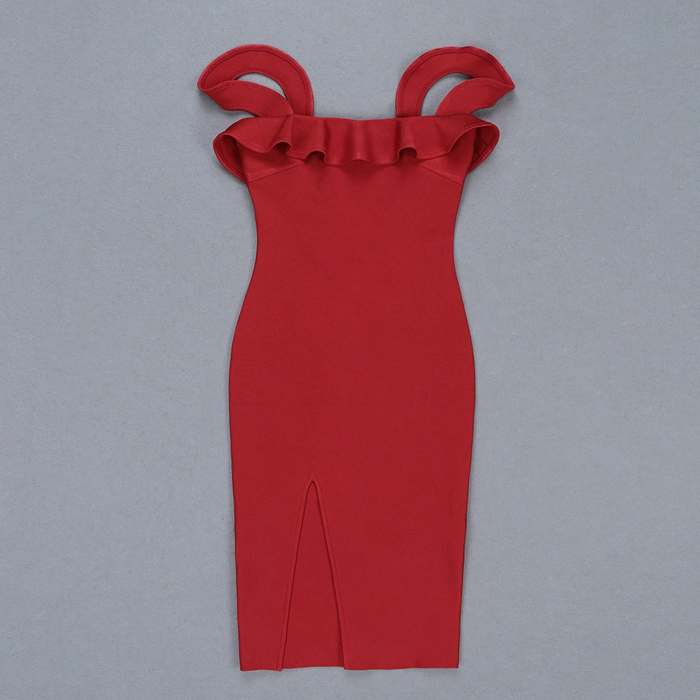 

2019 New Women elegant red square collar sleeveless off shoulder dress Vestidos Celebrity Evening Party Bodycon Bandage Dresses