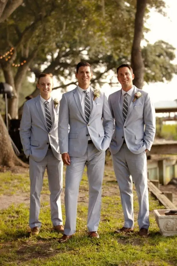 2 шт. (куртка + брюки) светло-серый Нотч Для мужчин костюмы Свадебный костюм жениха