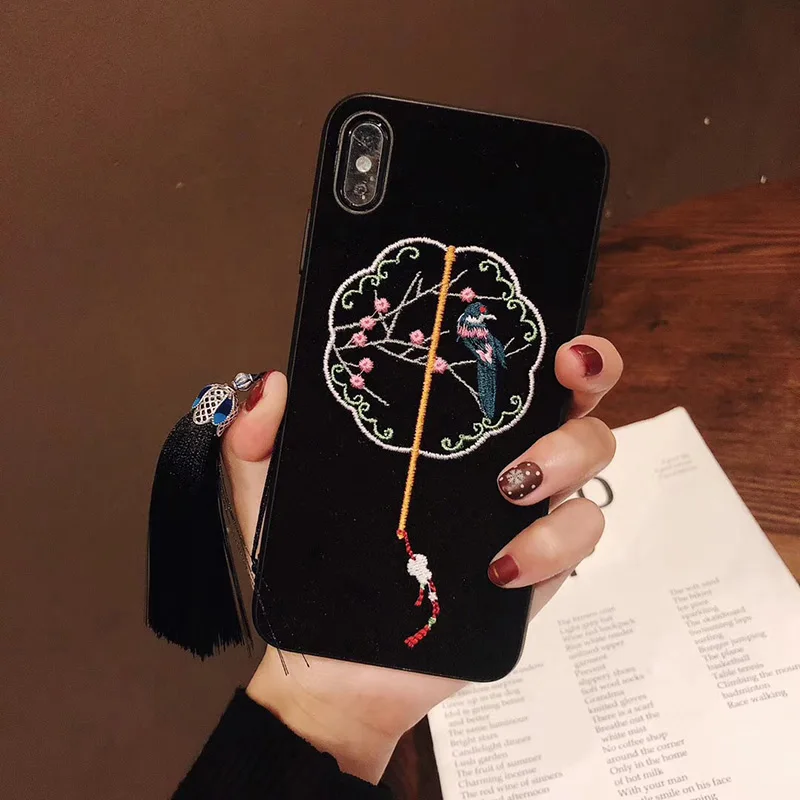 Чехлы в китайском стиле для huawei P30 P20Lite Mate20 Pro Magpie fan вышивка мягкий чехол для Nova 3 3i 4 задняя крышка fundas с кисточкой - Цвет: 5