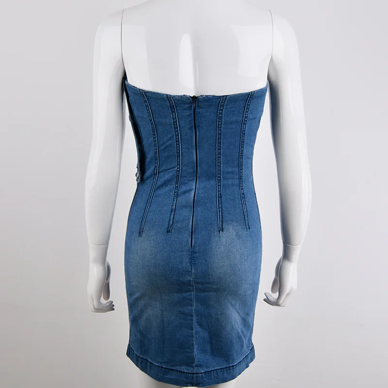 Фото 2018 Women Sexy Strapless Denim Dresses Mujer Sleeveless Bustier Pleated Bodycon Ladies Party Club Rivet Split Mini Dress Женская 2018 Women Sexy Strapless Denim Dresses Mujer Sleeveless Bustier Pleated Bodycon Ladies Party Club Rivet Split Mini Dress Женская