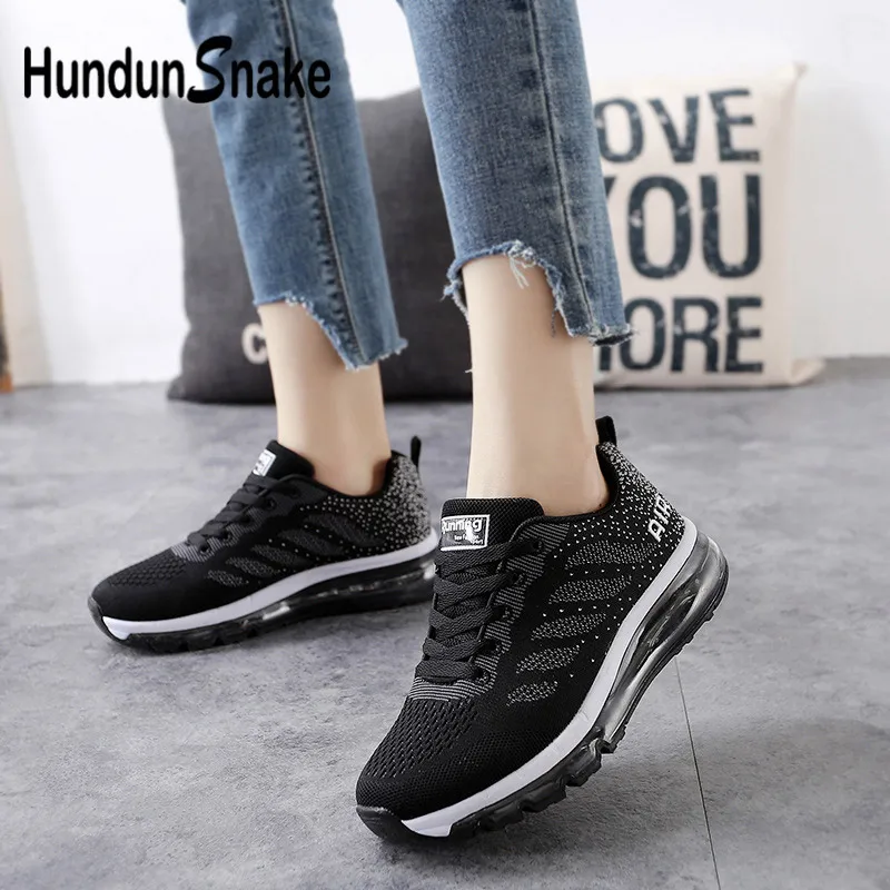 black white Hundunsnake Air Cushion/Женская обувь для бега ; сетчатые кроссовки; женская летняя обувь; женские черные кроссовки для тенниса; Basket Femme G-29 - Цвет: black white