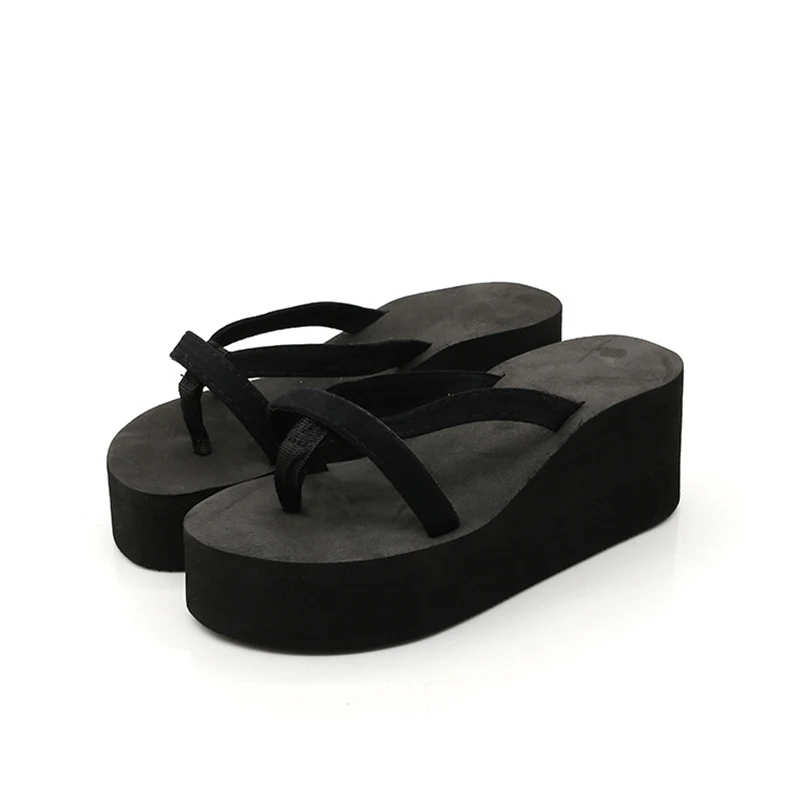 black Женские босоножки на высоком каблуке; Zapatillas; Летняя обувь; модные шлепанцы с ремешками; пляжные вьетнамки; однотонные шлепанцы; коллекция года - Цвет: black