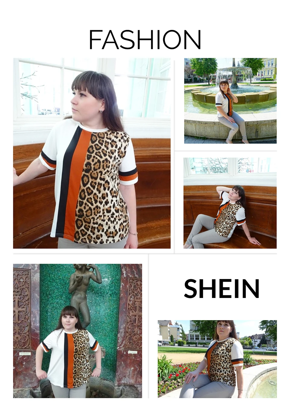 SHEIN, Женский Топ в полоску с леопардовым принтом размера плюс, лето, разноцветная Повседневная футболка с круглым вырезом, уличная футболка