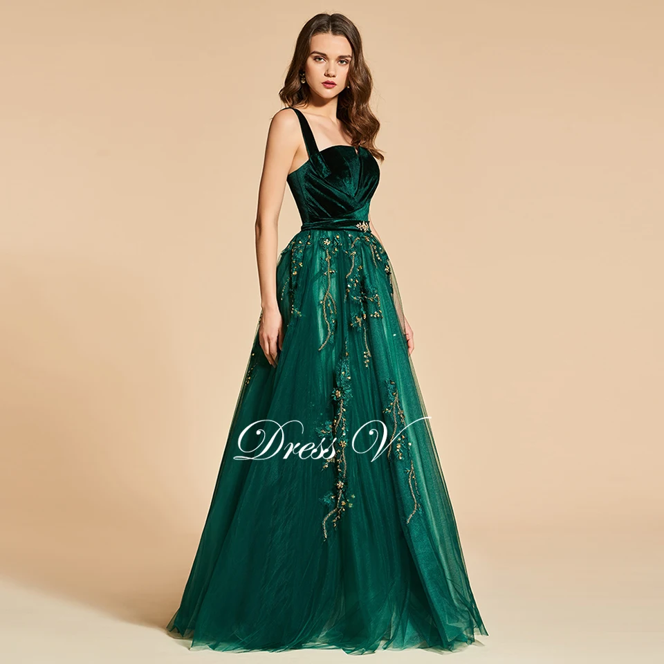 Dressv, Зеленое Длинное Вечернее Платье, элегантное, спагетти ремень, бисероплетение, молния, свадебное, вечернее платье, кружевное, вечернее платье es