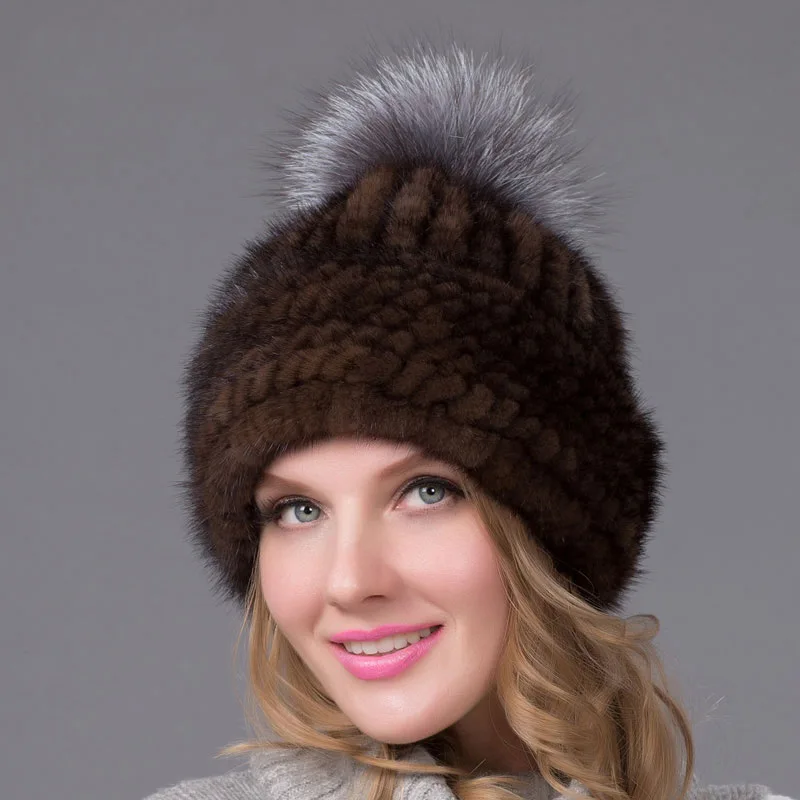 Новая норковая меховая вязаная лиса мех Ball Cap хип-хоп высокое качество Женская
