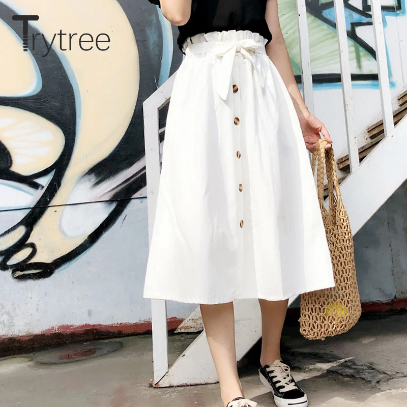 Женская юбка трапеция до колен Ttytree элегантная однотонная плиссированная на