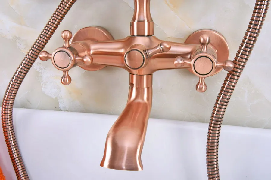 Античный красный медный латунный смеситель с двойными крестовыми ручками