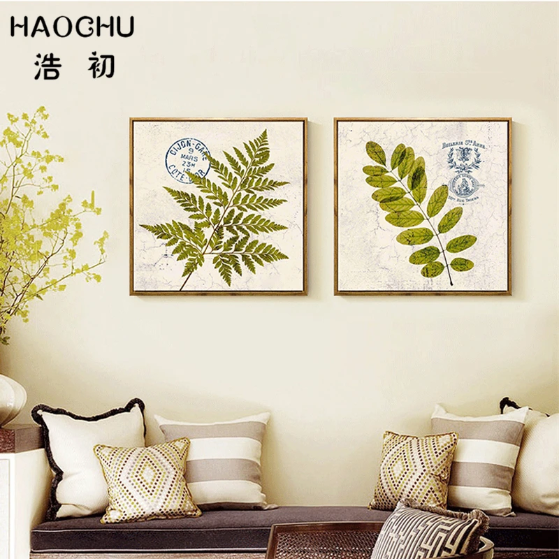 HAOCHU Скандинавская винтажная зеленая листья печатный плакат холст живопись