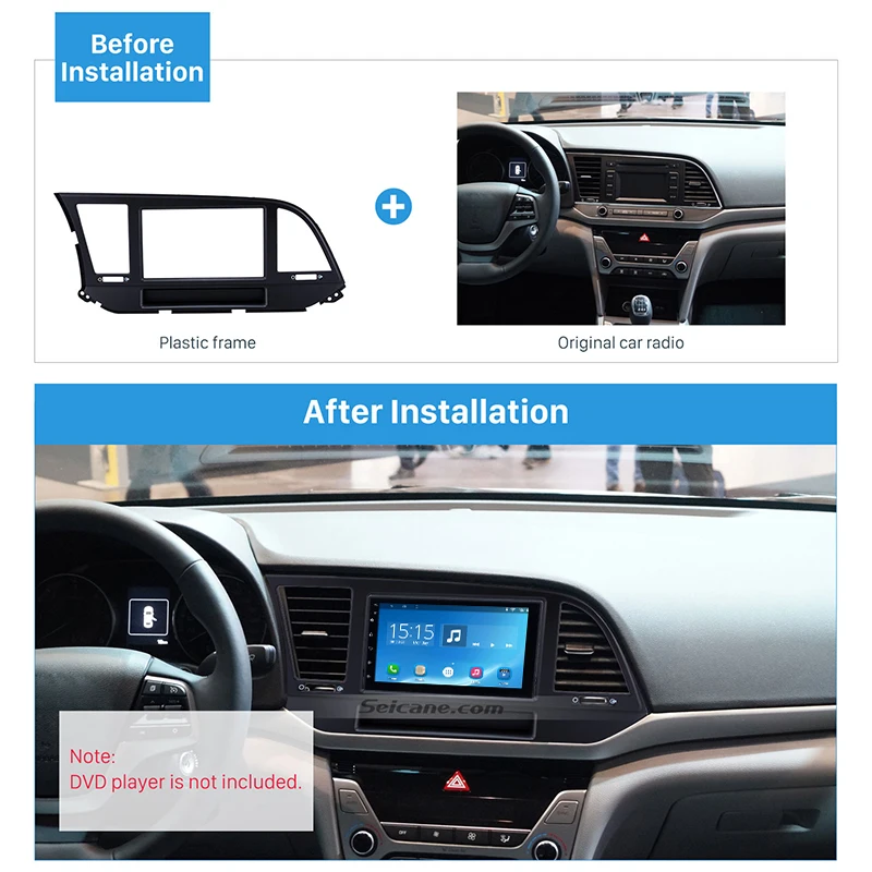 

Seicane Double Din Car Audio Fascia Frame Installation Dashboard Refitting Plate Panel For 2015 HYUNDAI ELANTRA LHD