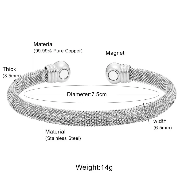 Escalus мужской и Дамский удобный серебряный магнитный медный браслет с сетчатым