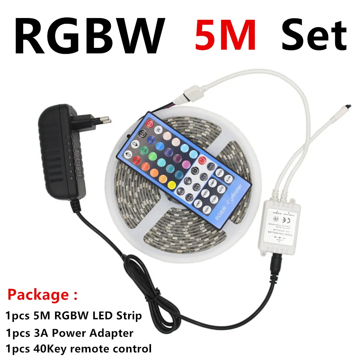 5M RGBW Set 5050 RGB Светодиодная лента Водонепроницаемая DC 12 В 5 м RGBW RGBWW Светодиодная лента s светильник гибкий с питанием 3 А и дистанционным управлением - Испускаемый цвет: 5M RGBW Set