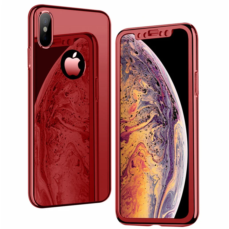YonLinTan i Coque чехол для Apple iphone X XR iphone XS Max на зеркале 360 защитная задняя крышка с логотипом чехлы с закаленным стеклом
