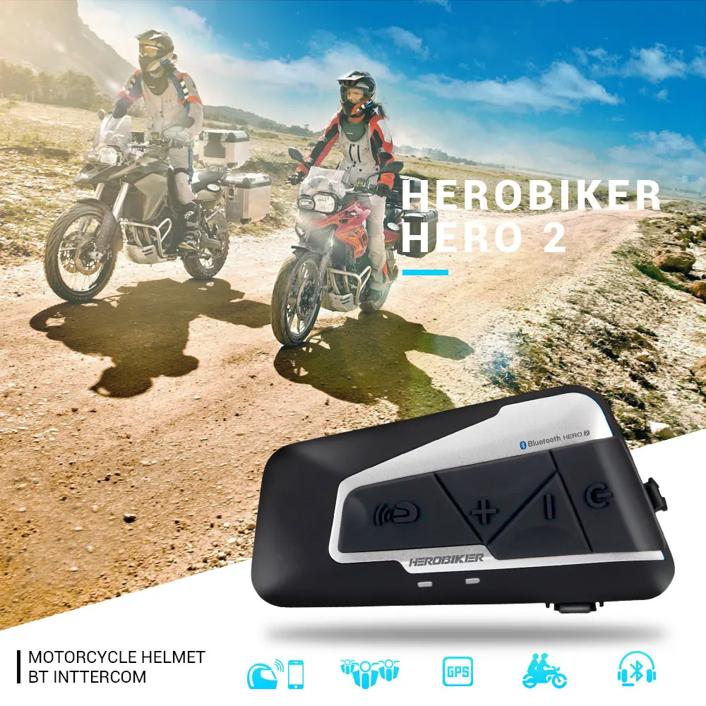 

HEROBIKER Motorcycle Intercom 1200M BT Wireless Bluetooth Moto Helmet Headset Waterproof Interphone with FM Radio for 2 Rides