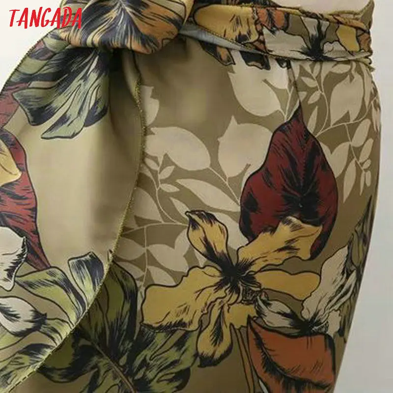 Tangada юбка с запахом юбка на запах юбка с поясом юбка до середины икры юбка миди юбка хаки с тропическим принтом юбка с цветами длинная юбка летняя юбка романтичный стиль XD234
