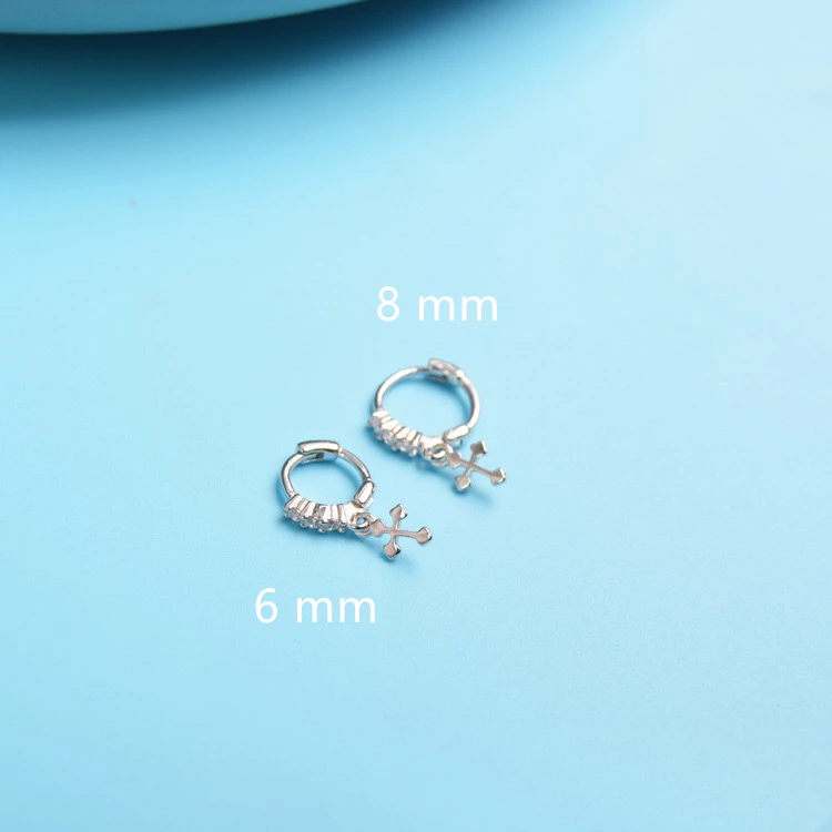 925 sterling silver earrings fashion zircon mini cross ear ring ear bone ear buckle cute wild female girl boy silver ear jewelry