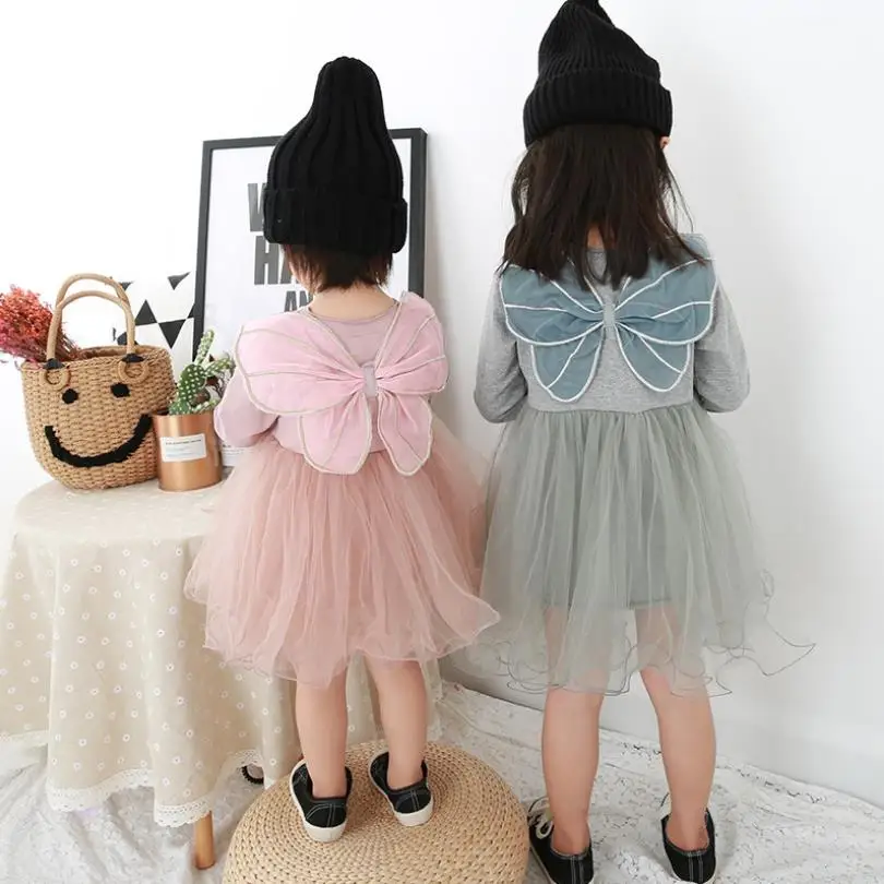 Newborn Toddler Girls Spring Dress Infant Tops Butterfly wings Autumn Kids 9M Long sleeve Tutu Dresses Clothes For Girl Costume