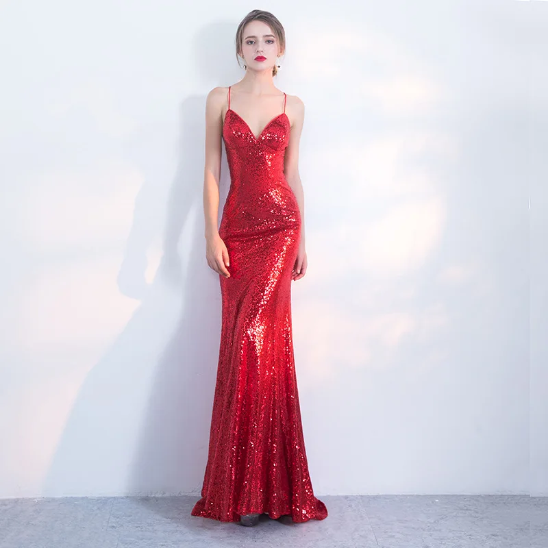 floor length Popodion вечернее платье Вечерние Длинное строгое платье элегантное, соблазнительное, с открытой спиной с блестками; вечернее бальное платье в виде русалки N1026 - Цвет: floor length