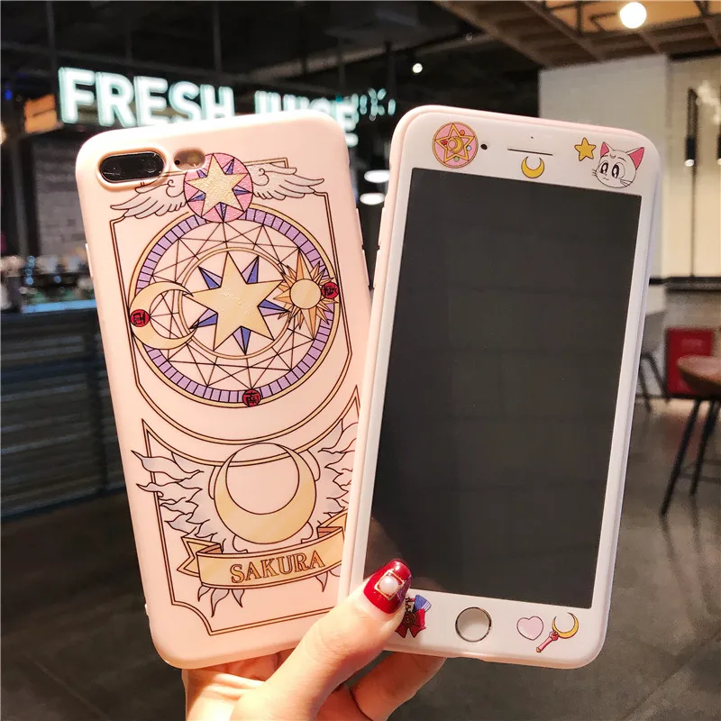 Чехол для iPhone 8 8plus + закаленная стеклянная пленка японский супер милый Captor SAKURA