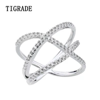 tigrade cross cubic zirconia 925 sterling silver ring women eternity wedding band simple rings for female