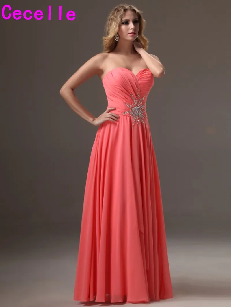 2019 Коралловое пляжное длинное платье подружки невесты длиной до пола милое
