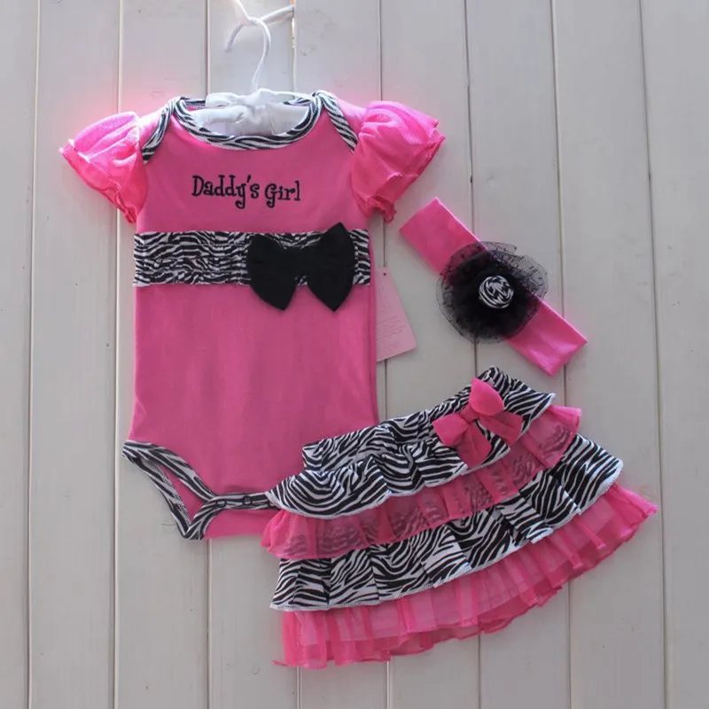 Fashion Newborn Baby Girl Clothes Short Romper,Tutu Skirt & Headband 3 PC Suits Infant Toddler Zebra Summer Girls Clothing Sets