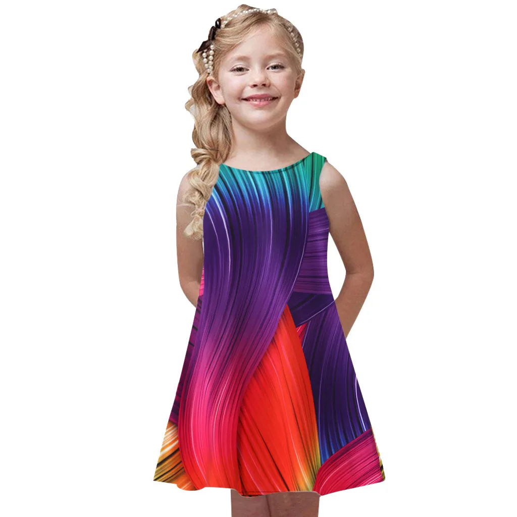 Toddler Girls Summer Princess Dress Kids Baby Printing Party Sleeveless Dresses Casual Kid girl Children's Clothing Suit | Детская