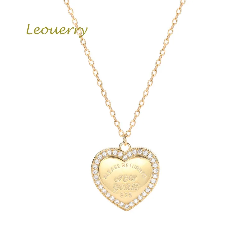 

Leouerry 925 Sterling Silver Gold Plated Heart Shape Clavicle Chain Necklace New 2019 Fashion Lettering Jewelry for Women