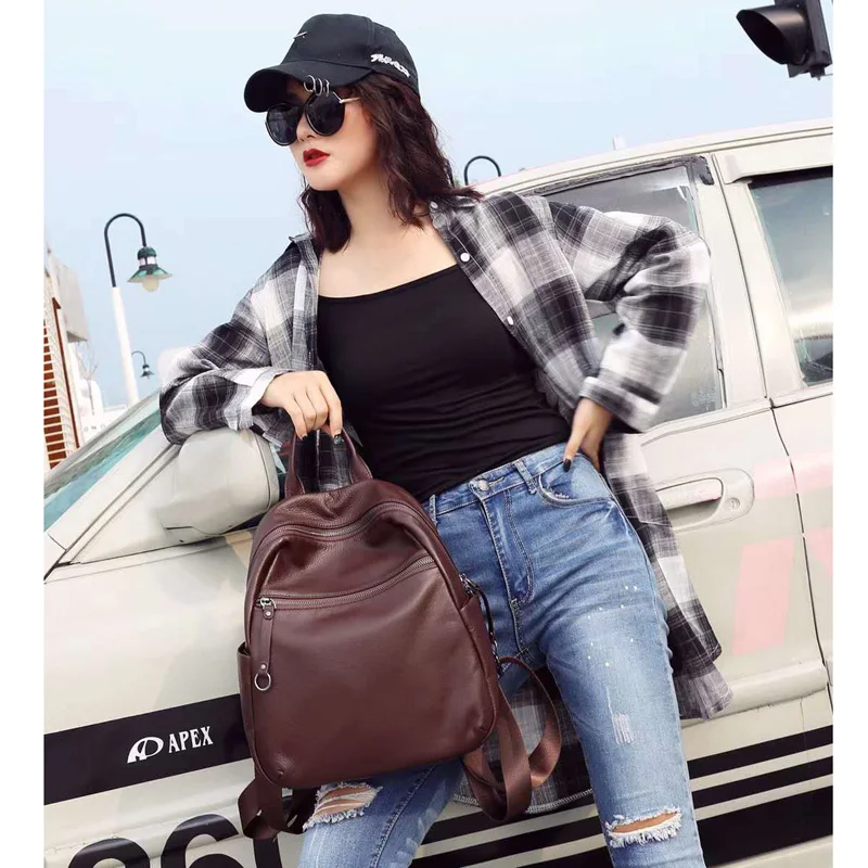 Женский рюкзак из 100% мягкой натуральной итальянской бычьей кожи на плечо кофейно