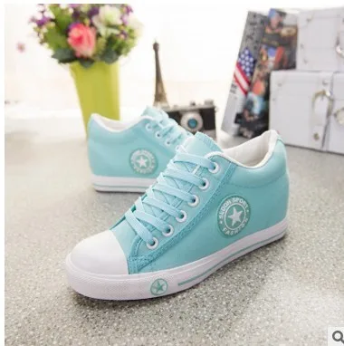 sky blue Женские кроссовки; коллекция года; Модные дышащие туфли на плоской подошве, увеличивающие рост; Женская парусиновая обувь; повседневная женская обувь на шнуровке с высоким берцем - Цвет: sky blue