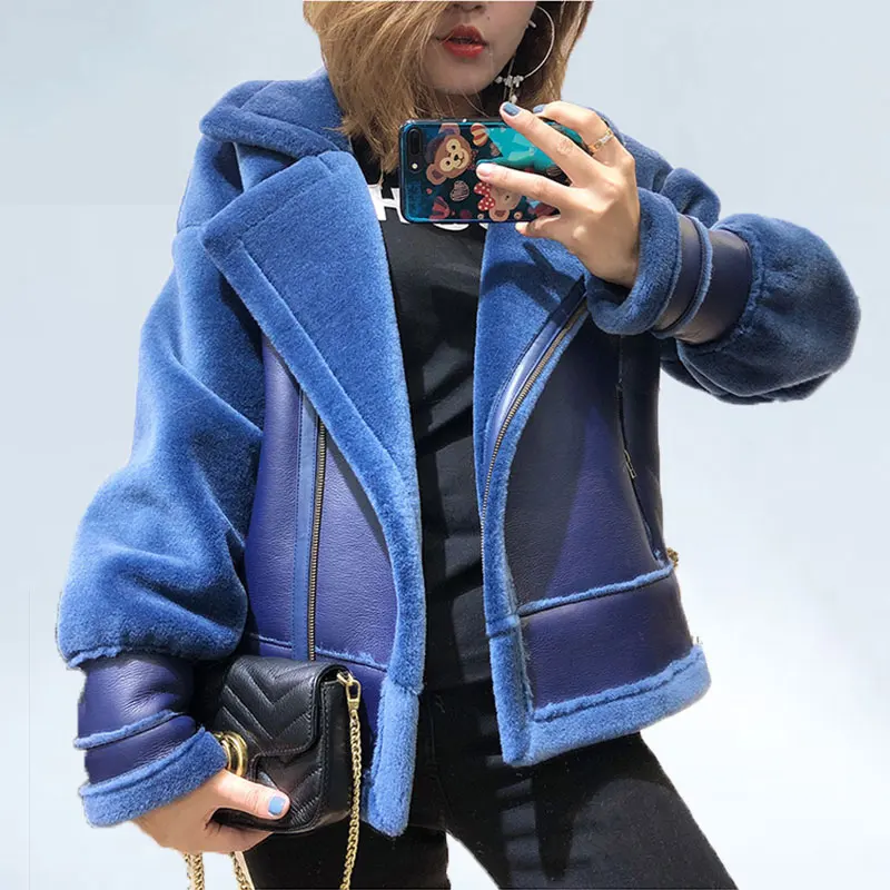 

2022 New Real Fur Coat Women's Real Sheep Wool Fur Locomotive Leather Jacket Ladies Warm Fur Jackets Short Coat Overcoats Femme