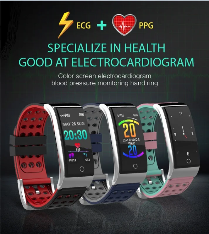 2018 ECG + PPG Смарт часы мужские Браслет Шагомер Водонепроницаемый Будильник