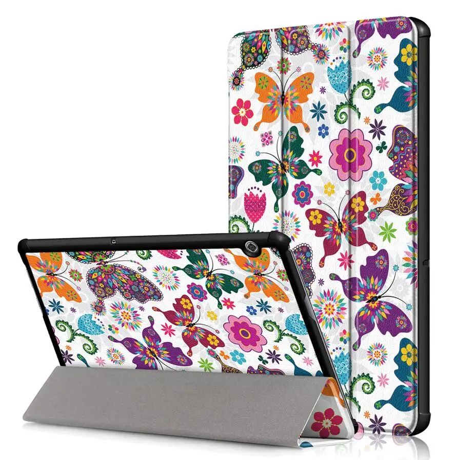 Фиолетовый Флип-чехол для huawei MediaPad T5 AGS2-W09/L09/L03/W19 10," с принтом для huawei T5 10, кожаный чехол-подставка+ стилус - Цвет: Фиолетовый