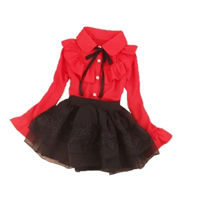 Осенняя шифоновая блузка с длинным рукавом и отложным воротником|kids shirts|girls