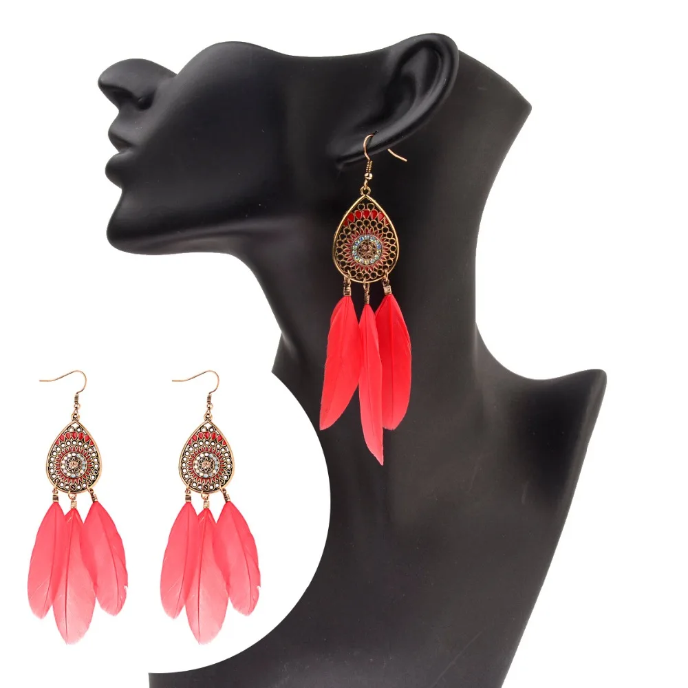 Женские винтажные серьги капельки DOUVEI длинные висячие синего и розового цвета в