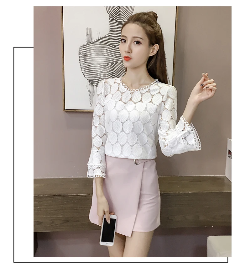 Новинка весна осень 2021 Корейская свободная пикантная кружевная блузка с длинным