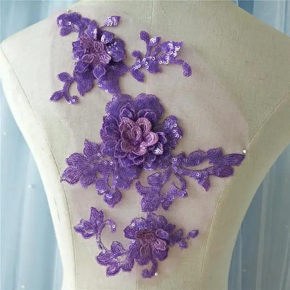 

2 PCS Red Lace Applique 3D Sequined Applique 3d Sequin Flower Applique