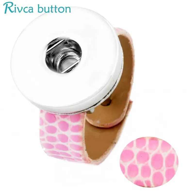 High Quality 10 color Snake Print Leather Metal Ring For Women Snap Button Fit 18/20mm Rivca snap button rings jewelry P00107 | Украшения и
