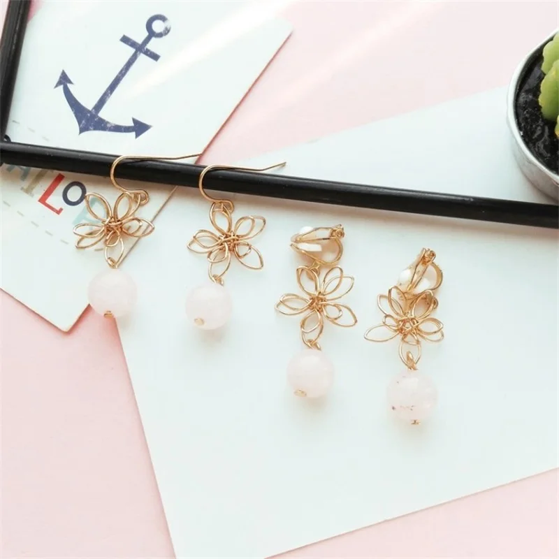 2018 Новая мода японский сладкий Геометрия полые Вишневый Розовый каменные бусы