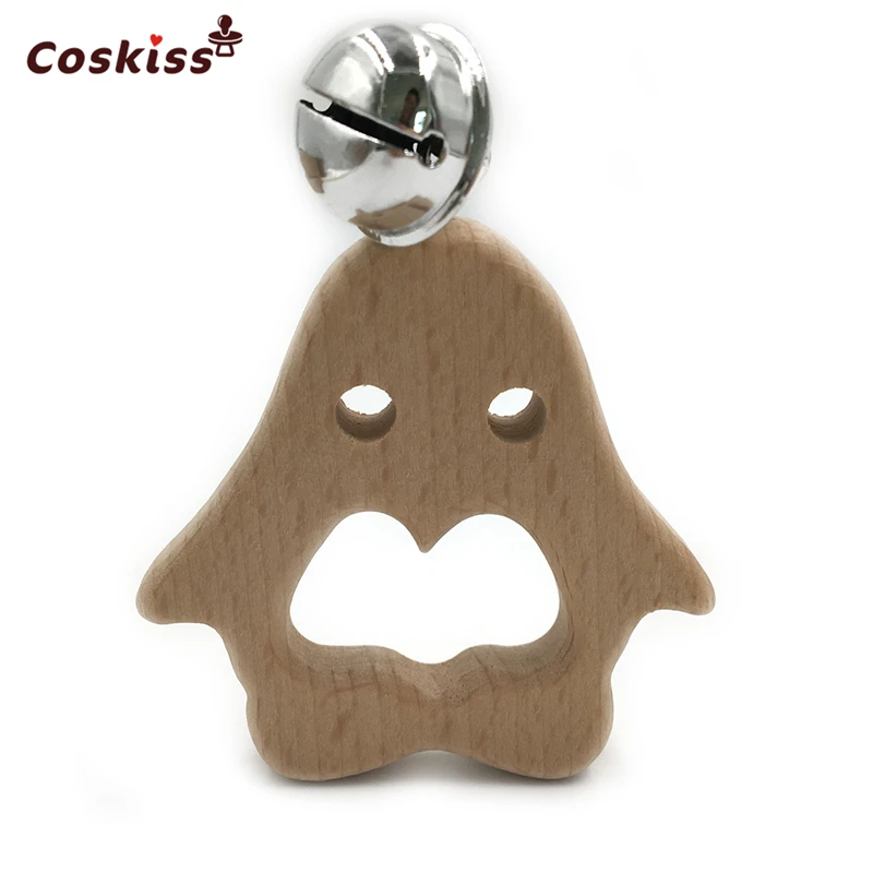 Детский Прорезыватель для зубов колокольчики из бука деревянный Пингвин