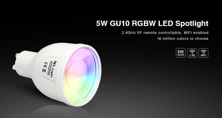 Wifi GU10 1,6 mi llion изменение цвета затемнения 2,4G Светодиодный точечный светильник 85-265 в 5 Вт Светодиодная лампа RGBW управление Iphone Ipad Android mi light