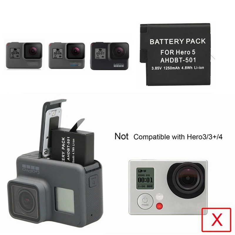 Для GoPro 8 Wifi комплекты дистанционного управления+ 3 порта двойное зарядное устройство+ Hero5 AHDPT-501 батареи для Go Pro Hero 5 6 7 8 черная камера