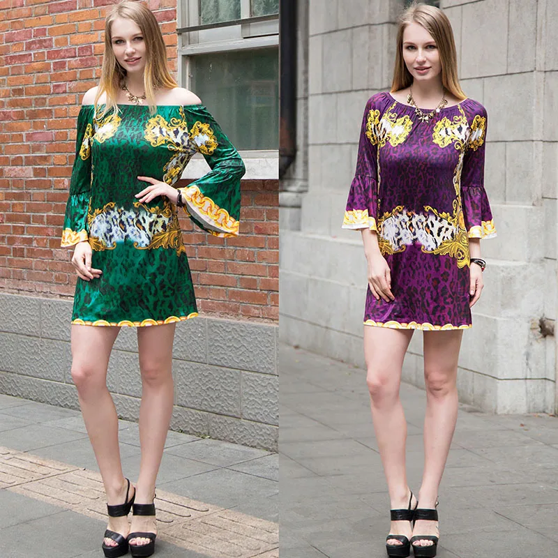 Женская одежда больших размеров весна-осень 2017 модное женское платье с цветочным