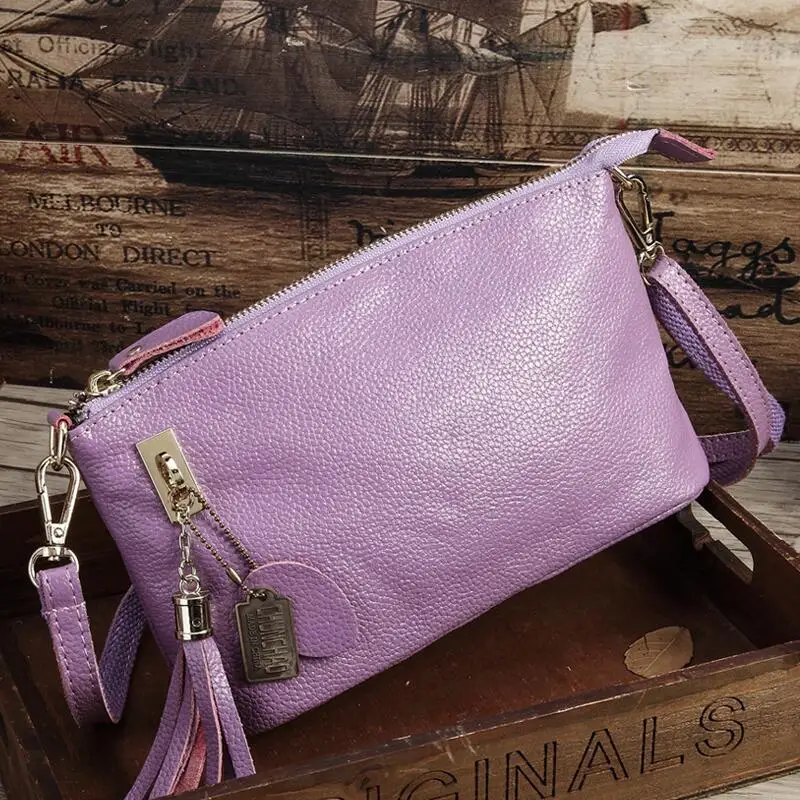 Light purple Женские сумки-мессенджеры из натуральной воловьей кожи, сумка через плечо с кисточками, женские модные сумки через плечо для женщин, маленькие сумочки-клатчи - Цвет: Light purple